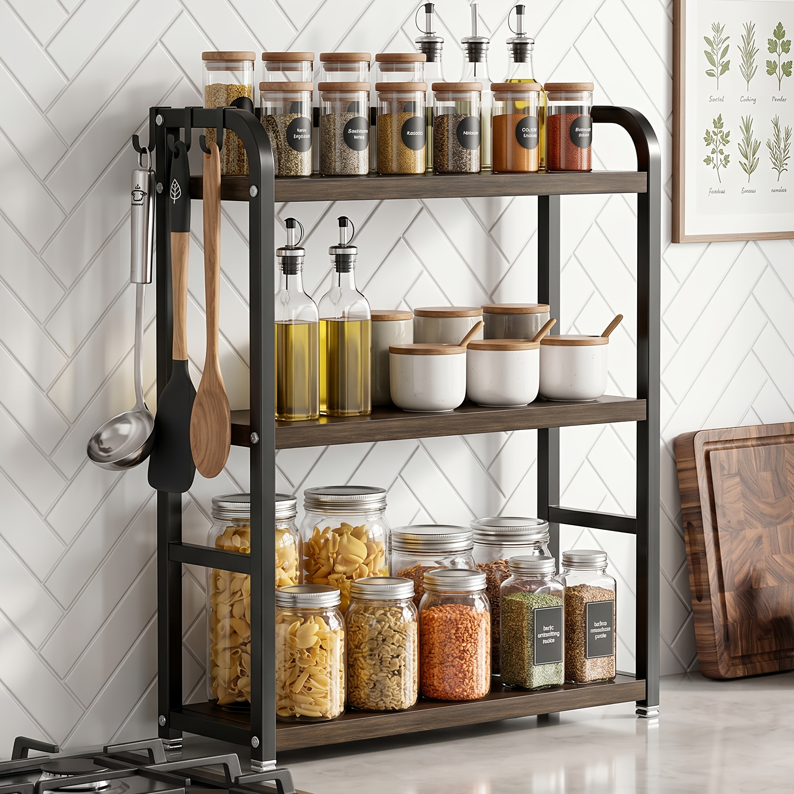 -bearing Kitchen Storage Rack, Stable Three-layer Countertop Spice Rack, Storage Rack, Can Store Spices And Kitchen Utensils.