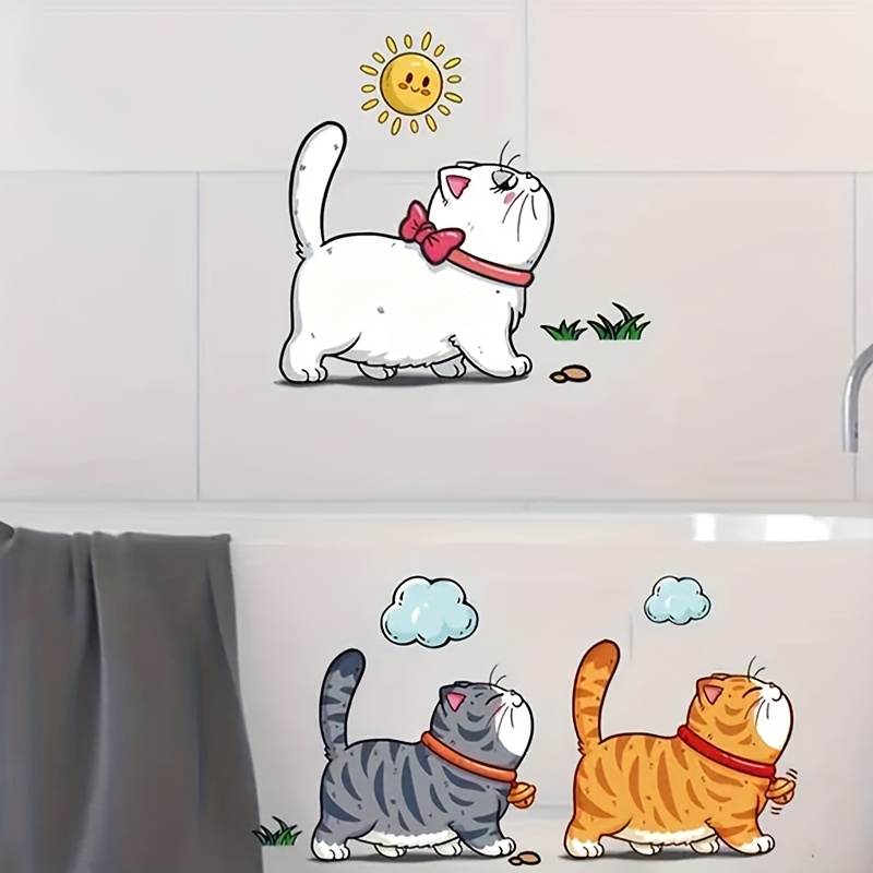 3 Kitten Wall Stickers, Self-adhesive Decorative Murals For Living Room, Entryway, And Bedroom, Removable Pvc Wall Decals