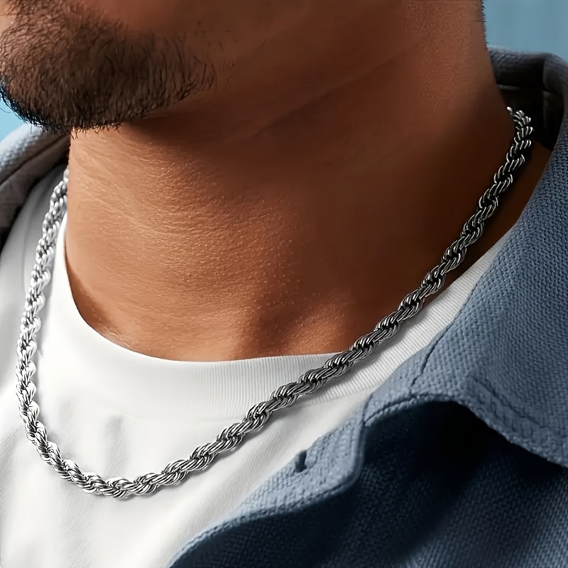Minimalist 4mm Stainless Steel Twisted Rope Chain Necklace, Adjustable