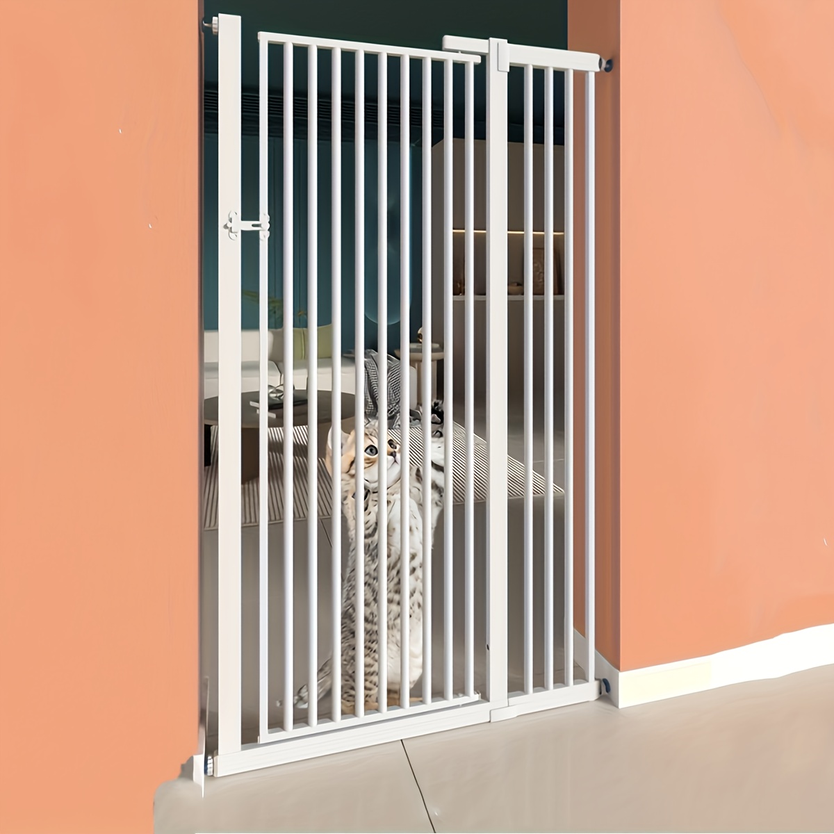 

59 Inch Extra Tall Cat Pet Gate Adjustable 29.13" And 42.08" Wide Pressure Mounted Swing Gates For Stairs, Doorway, House