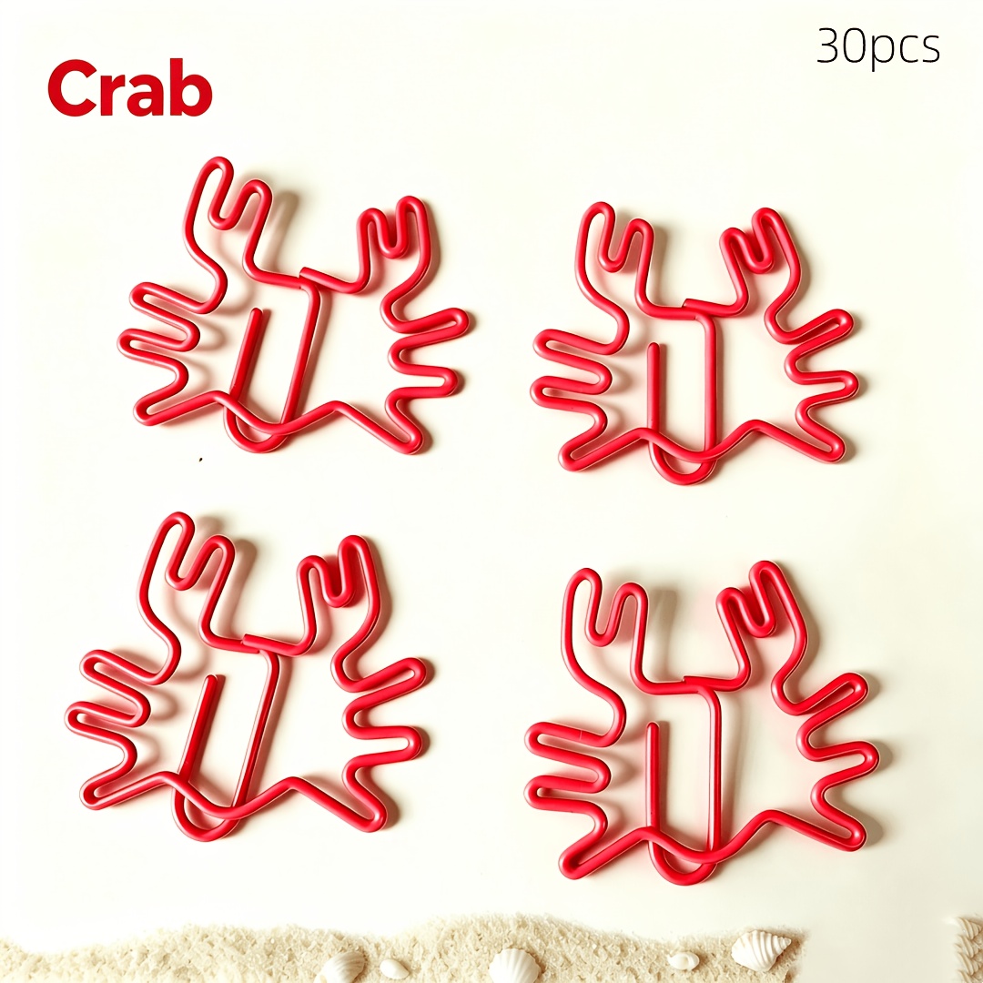 Image of 30pcs/50pcs Crab Shaped Paper Clips - Crab-shaped Metal & Paper Clip Suitable For Office,, Party Decorations, Crab-themed Bookmarks - Cute Crabby Charms