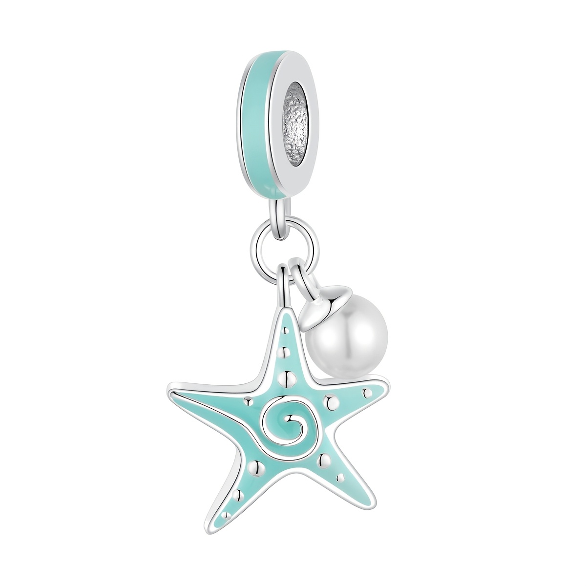Image of 1pc A Silvery-plated Copper Pendant In Of A Blue Starfish, Perfect For Your Own Jewelry Like Bracelets Or Necklaces, Ideal For Everyday Use Or As Gifts For Valentine's Day Or Birthdays