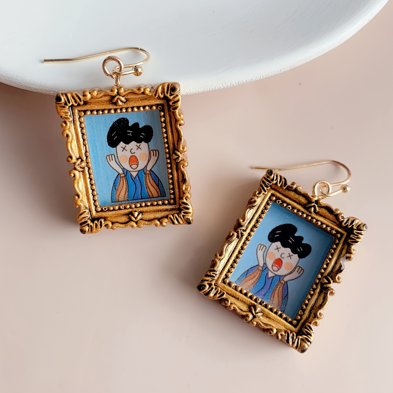 1 Pair Of Fashionable And Ethnic Style Resin Photo Frame Pendant Earrings For Women, Worn During Ramadan