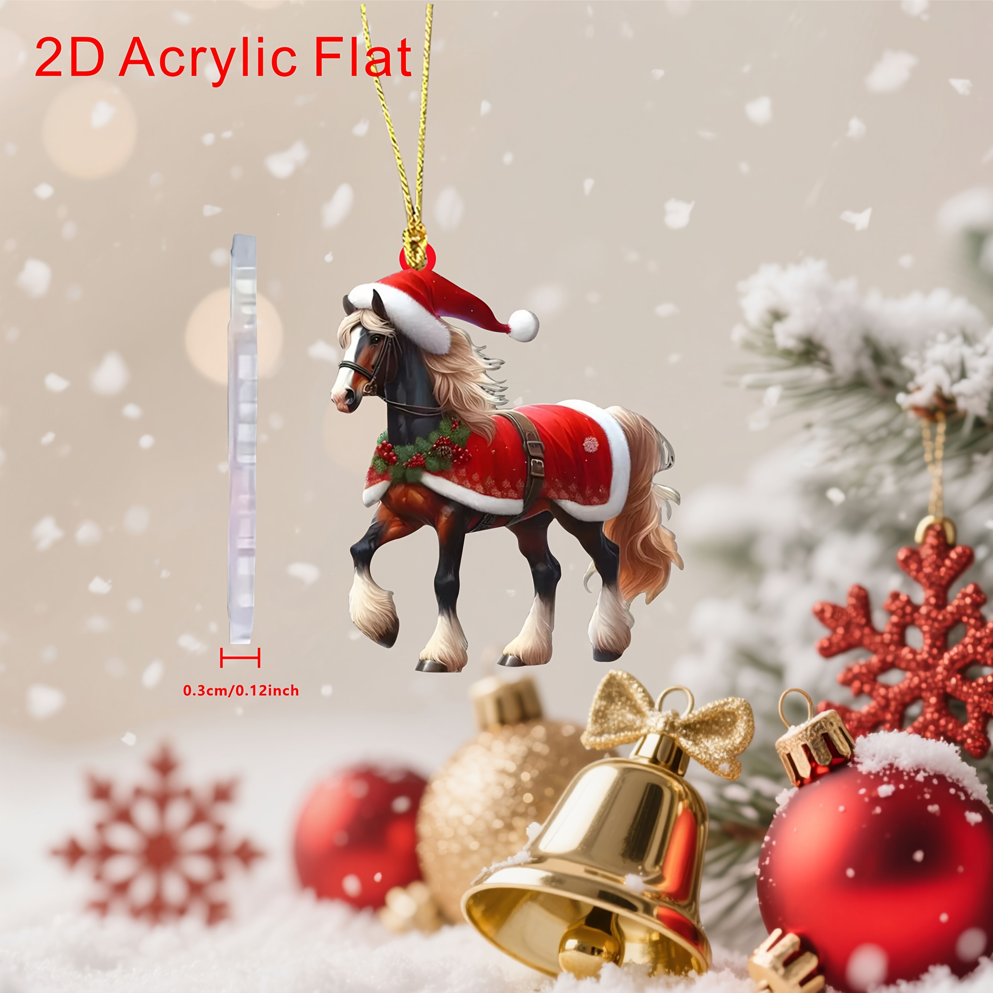TEMU 2D-flacher Weihnachts-Pferde-Ornament – Galoppierendes Pferd, geeignet für & Wanddeko, flache Acryl-Hängedekoration mit Haken,
