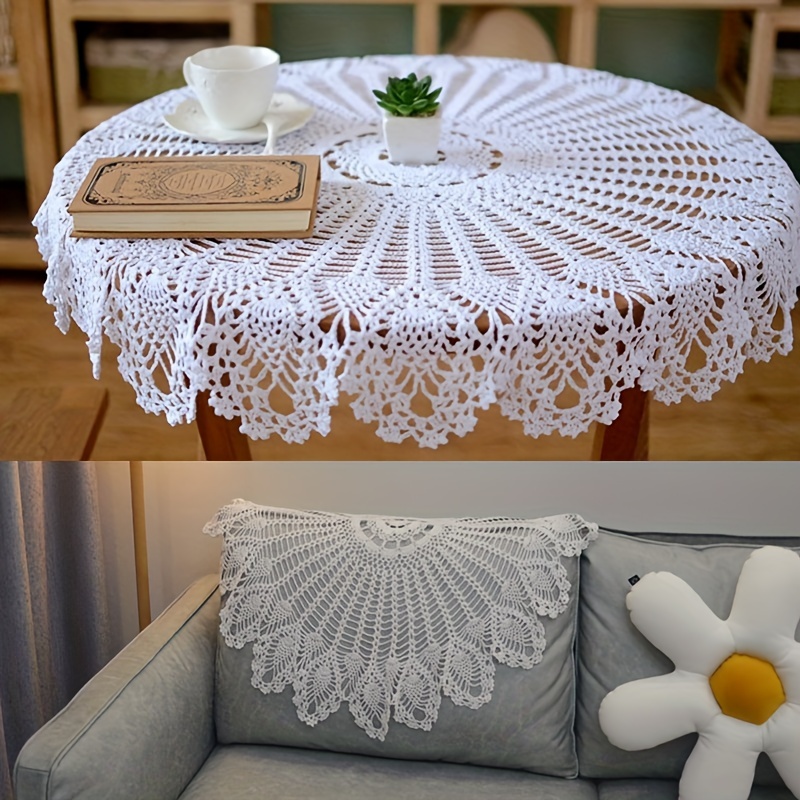 

Handmade Crochet Round Tablecloth - 35.4inch Vintage For Wedding, Birthday, Housewarming, Retirement - Polyester , Universal Holiday Decor For Christmas, Easter, Thanksgiving, Day