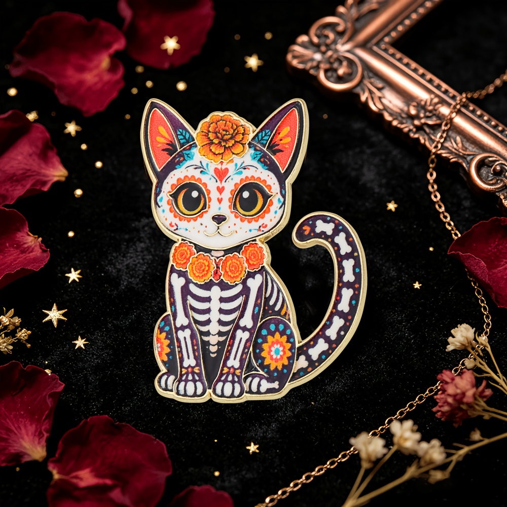 TEMU Pin de esmalte de gato esqueleto del , de gato esqueleto, para regalo de accesorio de moda del , regalo de Navidad