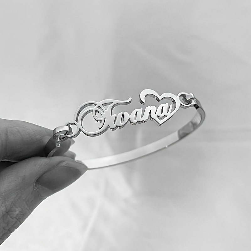 TEMU Customized Name Women's Fashion Bracelet Stainless Steel Bangle Bracelet For Women Personalized Bangle For Women Golden Name Bangle, Nameplate