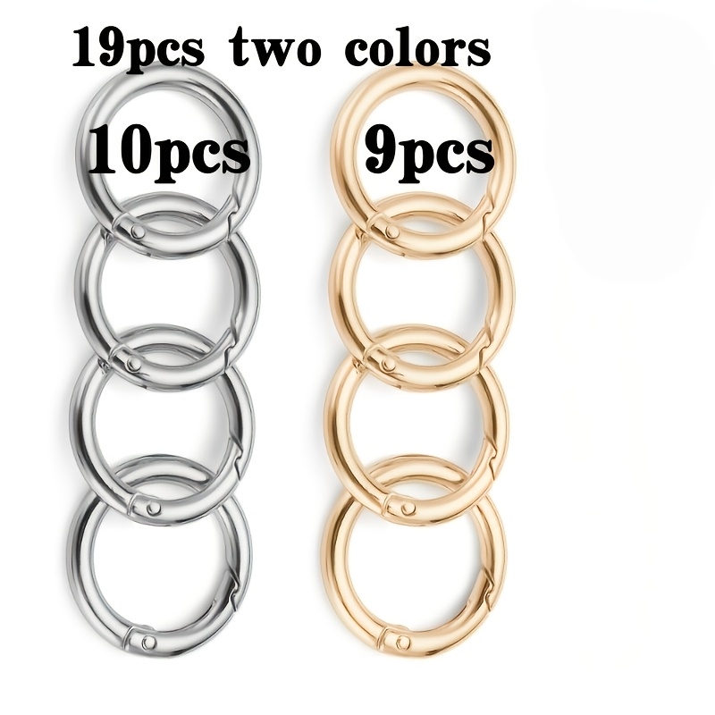 TEMU 19pcs Round Alloy Spring Keychain Set, Includes Silvery Shine, Golden, And Multicolor Spring Keyring Clasps, O-rings. Suitable For Wallets,