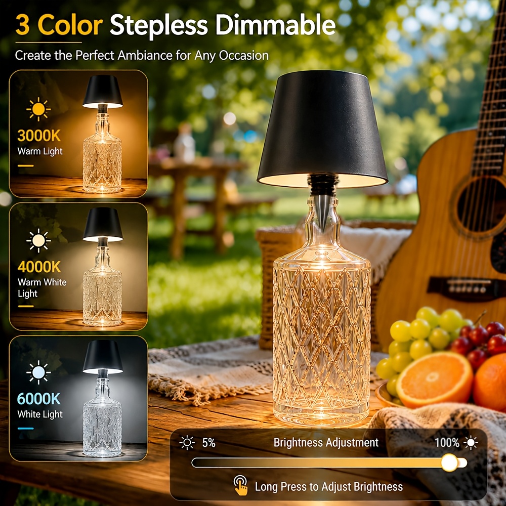 TEMU Wireless Wine Bottle Light, 1-pack: Rechargeable, Touch-control Dimmable Bottle Light, Ip44, Ideal For Decorating Spirits Bottles, Beer Bottles,