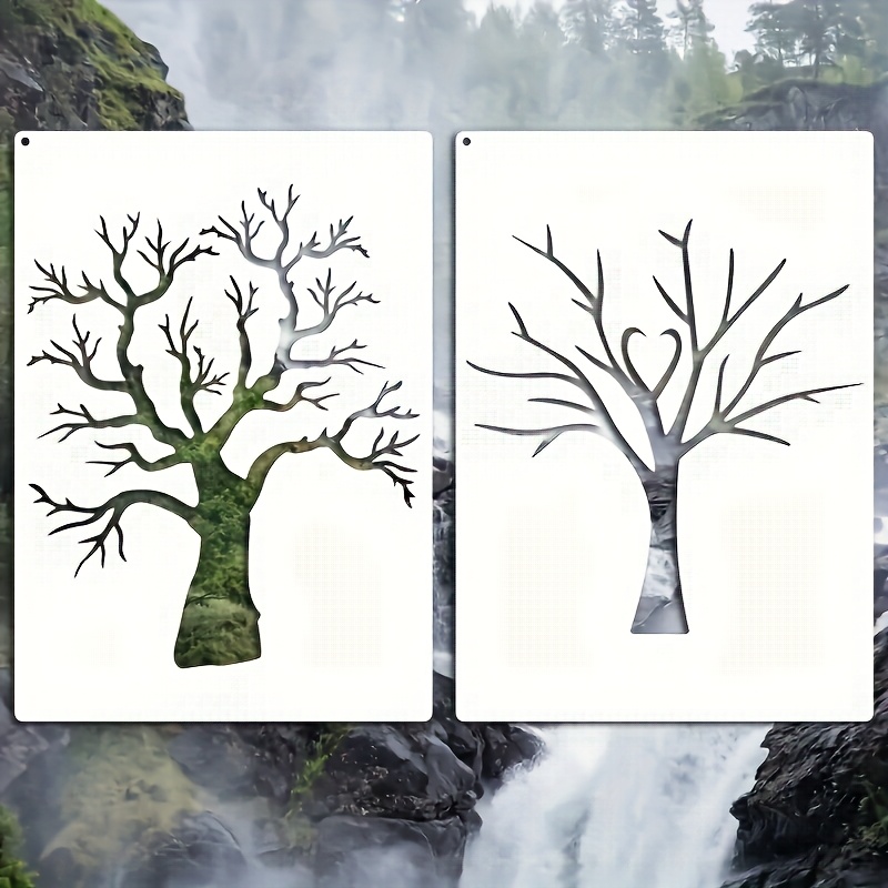 TEMU 2pcs Dead Tree Branch Art Stencils, A4 Size Reusable Large Tree Pattern Painting Templates, Home Decor, Wall Decor, Diy Crafts And Gifts, ,