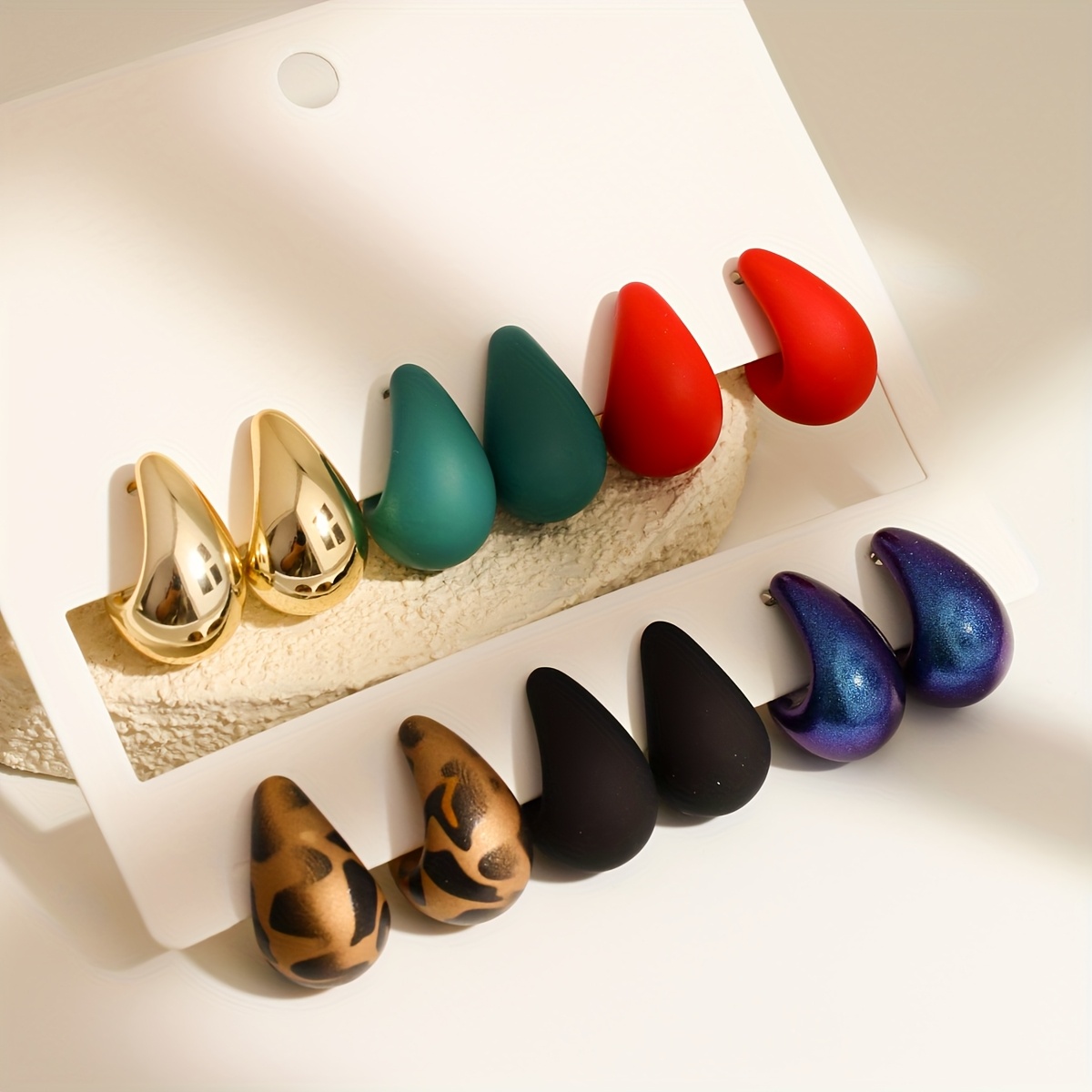 TEMU 12pcs Boho Chic Multicolor Water Drop Earrings For Women - Cute And Stylish, Stainless Steel Posts, Plastic Material, Casual Attire Or Gifting, Cute Earrings