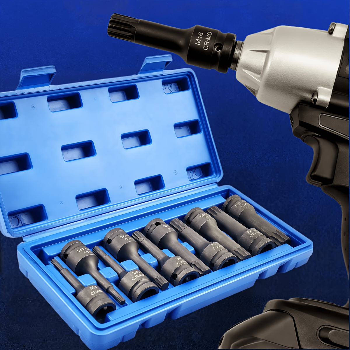 TEMU 10pcs 1/2" Drive Impact Xzn Triple Square Spline Socket Set, 12-tooth Spline Bit Socket Set, Cr-mo Material, Metric Sizes M5 M6 M8 M10 M12 M14