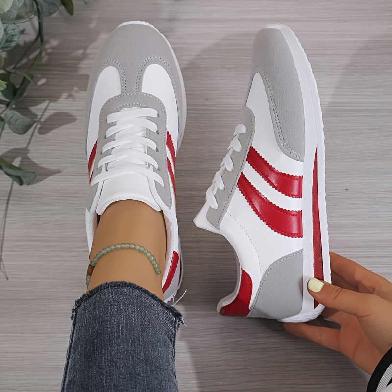 baskets basses pour femme gnpv   synth   l g re et semelle en eva lacets rayures multicolores   es toutes les tenues semelle amortie pour   de sport la plage   rieur   es base blanche avec motif rayures pour   et   chaussures pour cn36 eu36 rouge 12