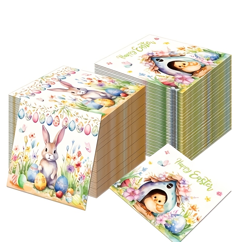 

20pcs Easter Napkins With Cute Chick & - 2-ply Disposable Party Tissues, Weddings, Birthdays & Easter Celebrations, Featuring Eggs & Flowers