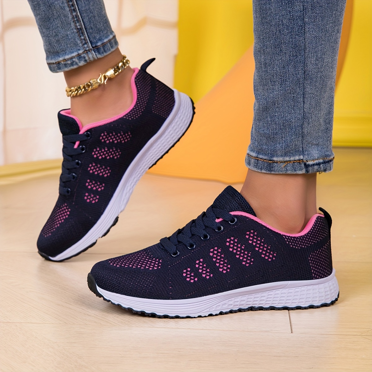 damen leichte atmungsaktive mesh sneaker stilvolle rosa low Temu