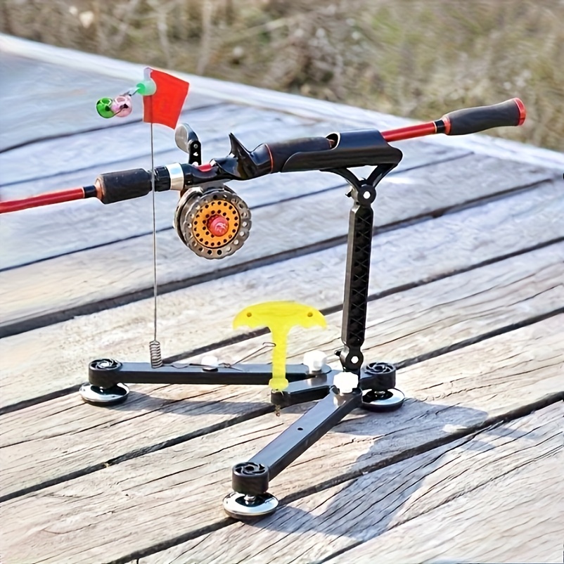 Heavy-Duty Foldable Ice Fishing Rod Holder * And Flag, Adjustable Ice Auger-Compatible Bracket, Portable Winter Fishing Additions for Ground Ice Fishing, Bell Alarm System And Marker Flag - Ideal for ... Heavy-Duty Foldable Ice Fishing Rod Holder * And Flag, Adjustable Ice Auger-Compatible Bracket, Portable Winter Fishing Additions for Ground Ice Fishing, Bell Alarm System And Marker Flag - Ideal for ...