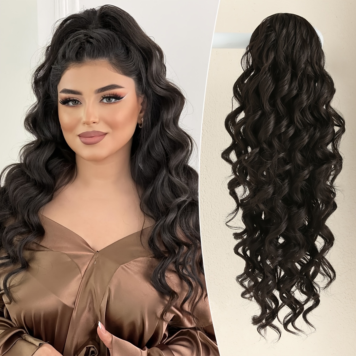 TEMU Elegant 20" Dark Brown Claw Clip Ponytail Extension - Long, Synthetic Hair, Heat-resistant Fiber, & Stylish For Women' Use, Styling| Hair Extension| Claw Clip, Ponytail Hair Extensions