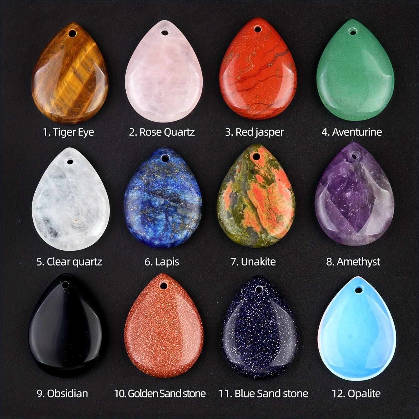 Multicolor Natural Stone Water Drop Pendant Necklace