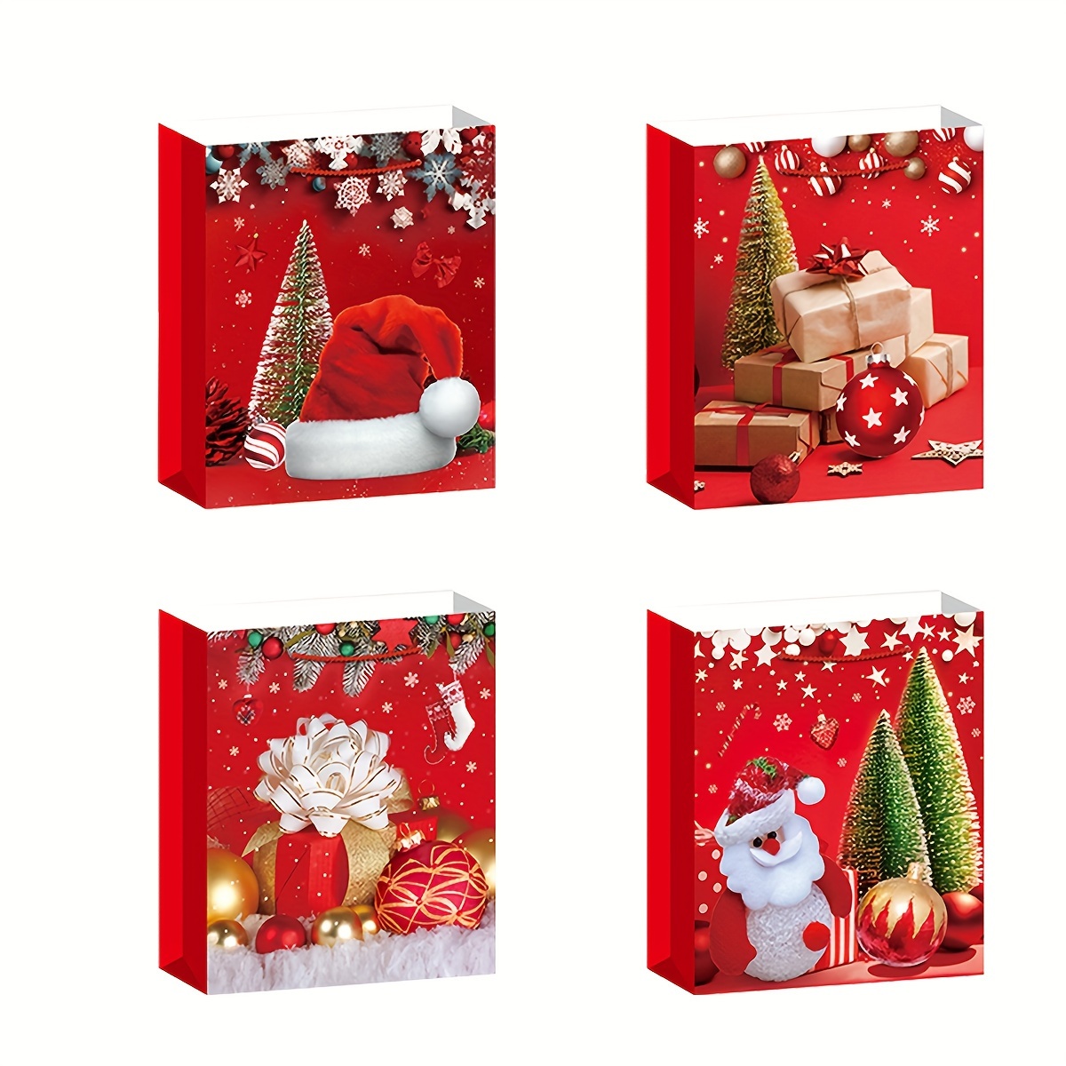 12 high quality paper gift bags with different designs including snowflakes christmas trees santa claus and a large 13 inch christmas bag with handles for packaging   sizes of gifts