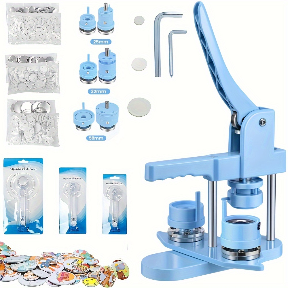 

Button Maker Machine With 300 Sets Pinback Supplies, 3 Molds 1'', 1.25'', 2.25'', Diy Badge Press For Crafting And Custom Pin Buttons - Plastic Material