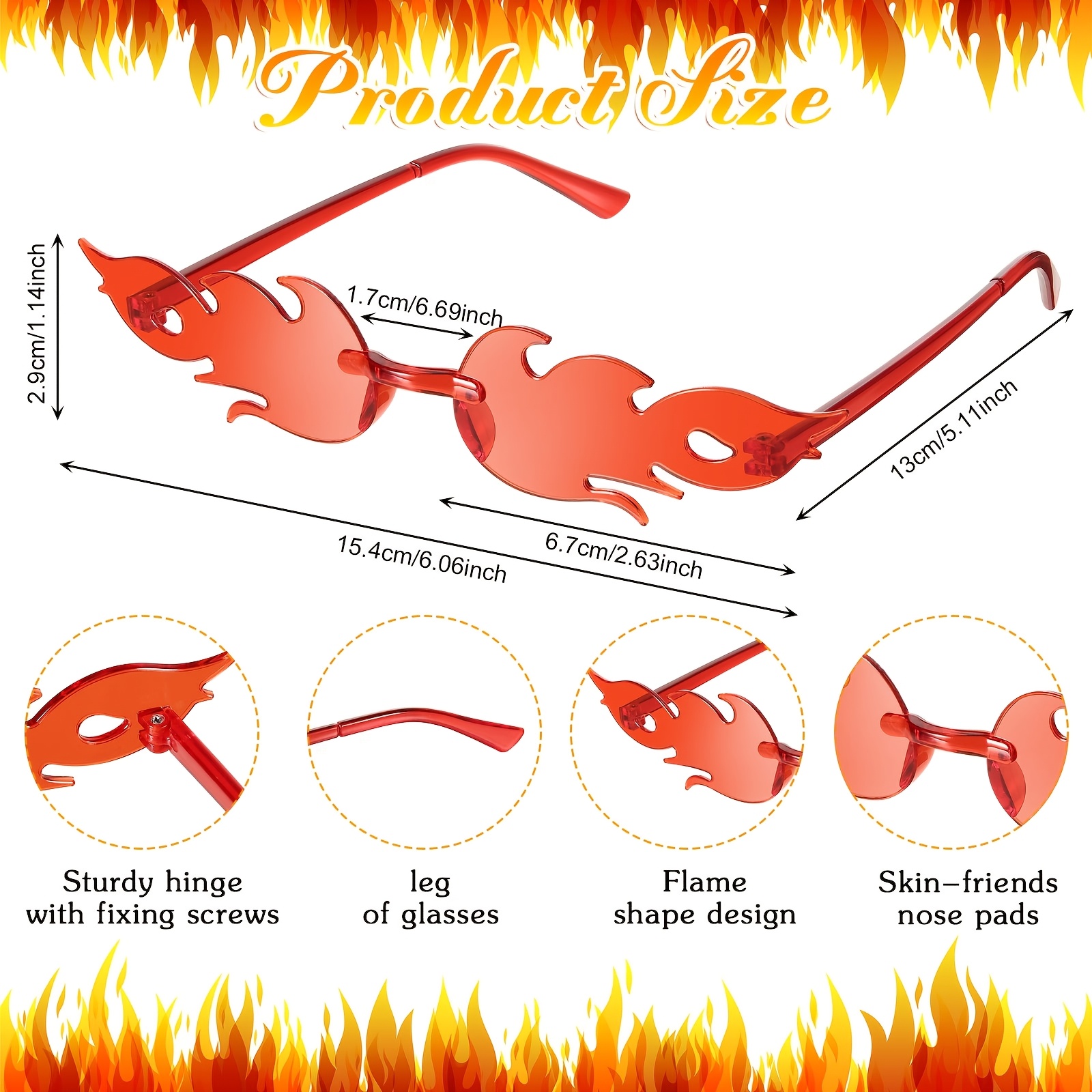8 pairs fire flame glasses rimless fire flame women men - Temu display picture 3