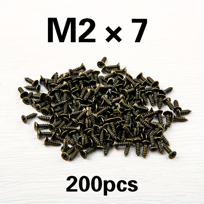TEMU 200pcs Micro Self Tapping Screws M2-m2, 5 Small Wood Screws Head Screws Screws Suitable For Electronic Diy Woodworking Antique Color, Micro Self