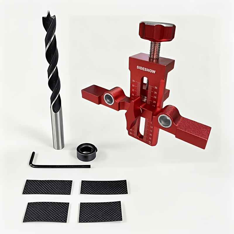 TEMU Set di guide per trapano per legno, kit di gabbiotti regolabili per foratura, strumento di posizionamento per punzonatura con punta da trapano (