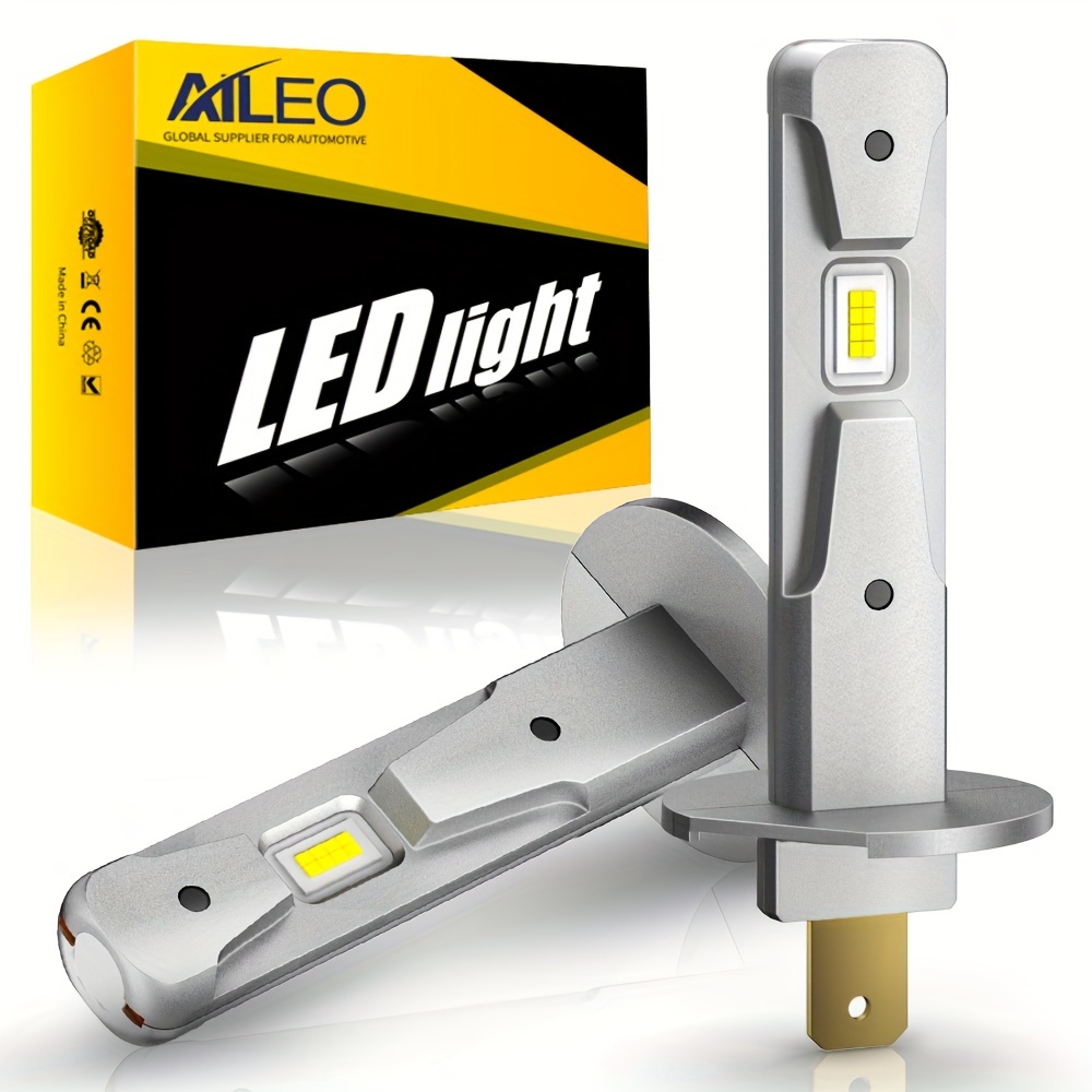 

Aileo 2pcs H1 Led Headlight Bulb Canbus Fog Light 12000lm 6000k White Mini Fanless Design Plug & Play