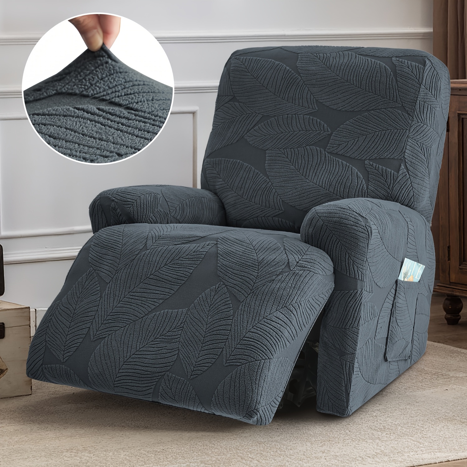 TEMU 4/6/8 pièces Housse de Canapé Élastique à Motif Feuille, Housses pour Canapé et Fauteuil, Tissu Duveteux Haute Élasticité, Adaptée aux Canapés