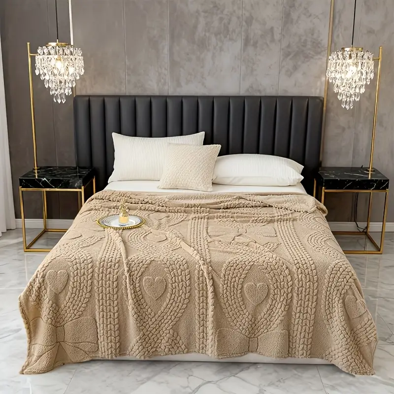 Europäische Luxus-Tagesdecke – Eleganter brauner Chiffon-Stoff, Herzmuster, maschinenwaschbare Polyesterfaser, ganzjährig weiche Bettwäsche * für Queen-/King-/Full-/Doppelbetten, bequeme