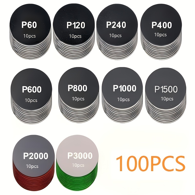 TEMU 100pcs 3-inch/75mm Wet And Dry Dual-use Sanding And Polishing Mixed Grit Sandpaper Set, 60/120/240/400/600/800/1000/1500/2000/3000 Grit 3-inch