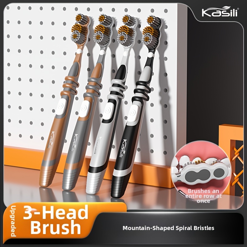Image of Three-headed Toothbrush Featuring Soft And Firm Bristles, A High-quality Replacement Cleaning Pack For Families, Ideal For Women, Adults, And Couples