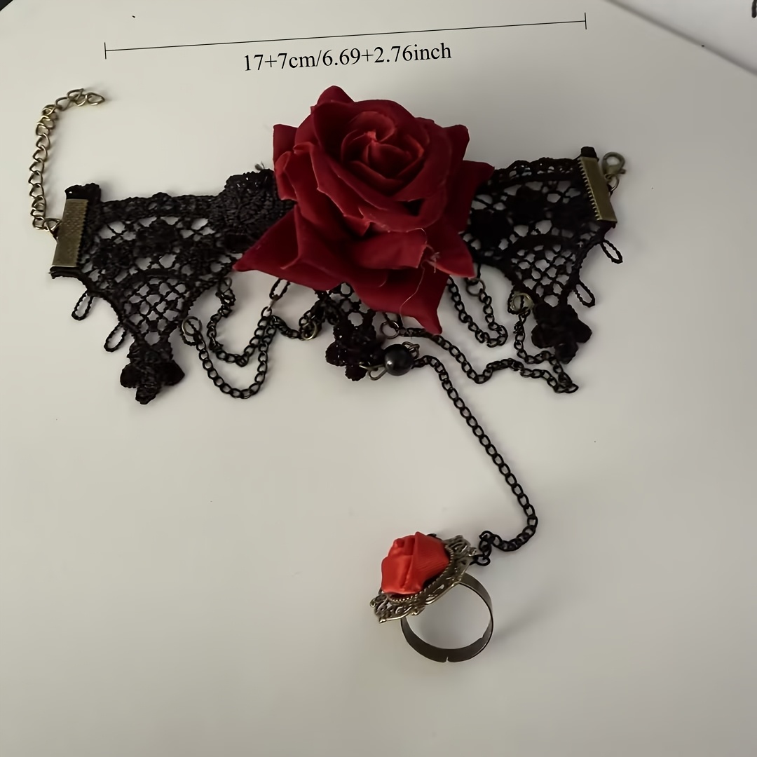 TEMU 1pc Pulsera de dedo de mujer, estilo bohemio, elegante, vintage, de encaje, con gran , ideal para fiestas , cosplay y detalles