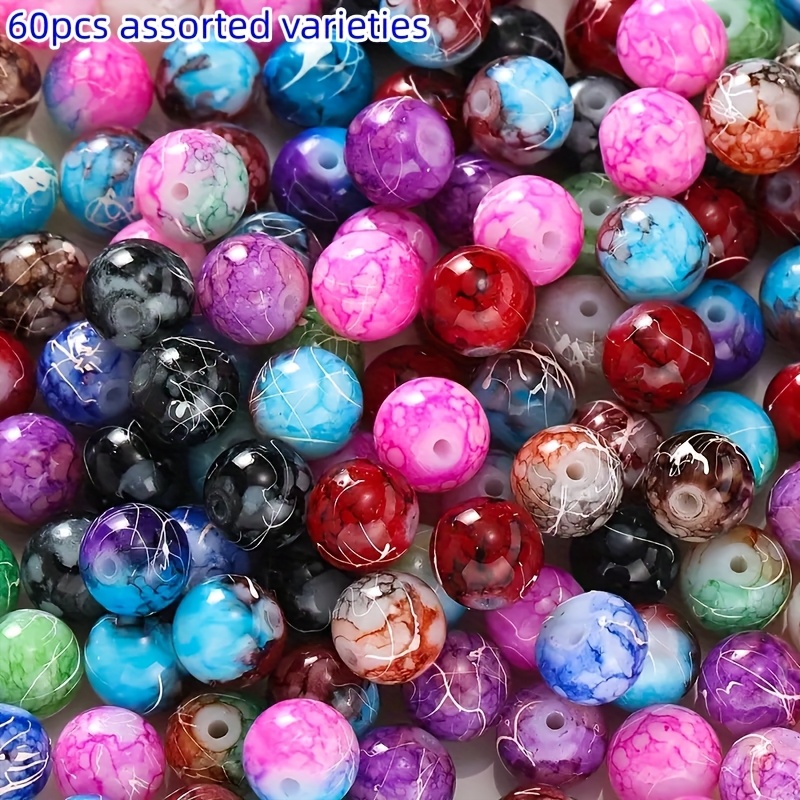 60pcs 10mm Glass Dual-tone Round Beads Colorful Spacer Loose Beads For Handcraft Beading Earrings S Assorted Varieties