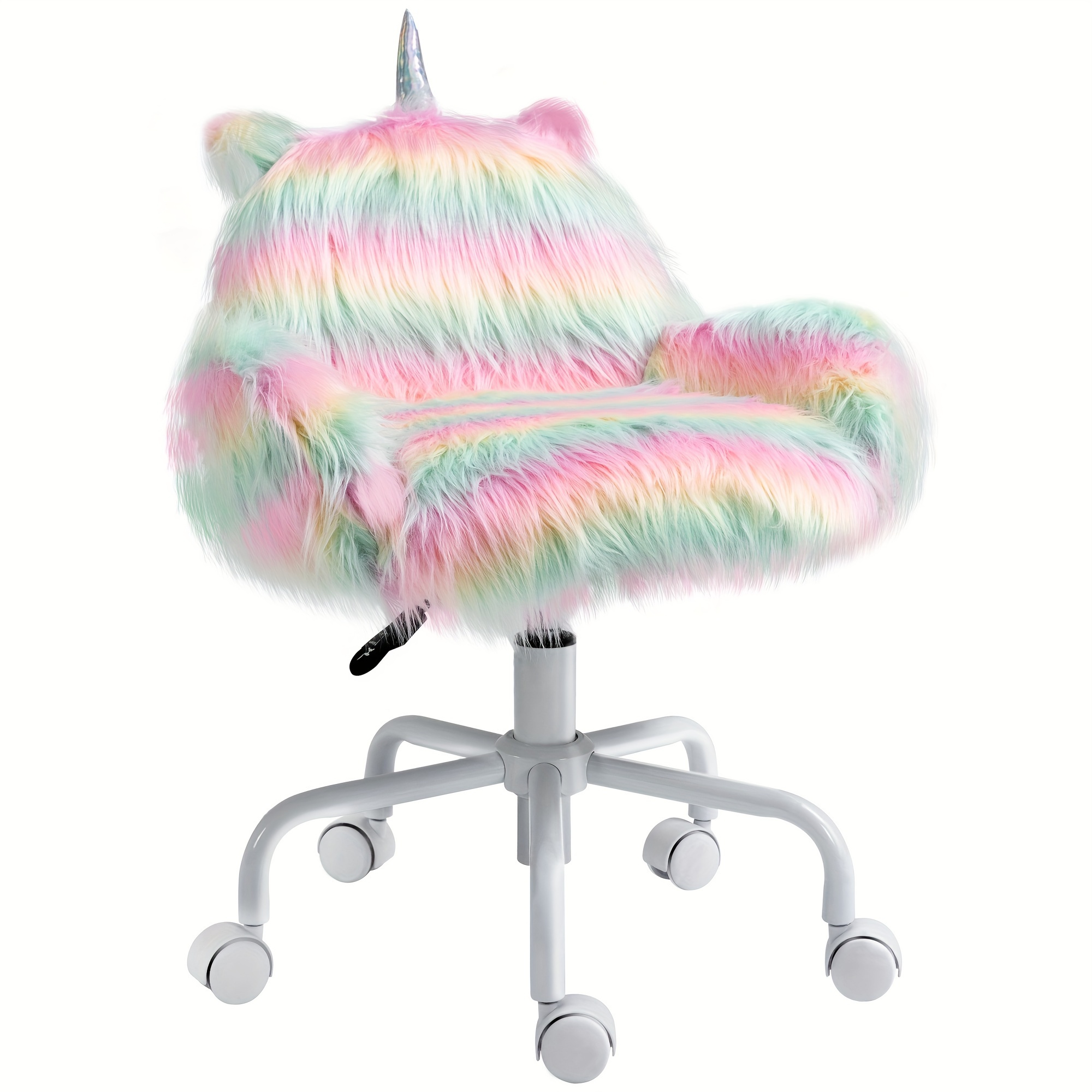 

Homcom Fluffy Unicorn Office Chair With Mid-back And Armrest Support, 5 Wheel , Rainbow