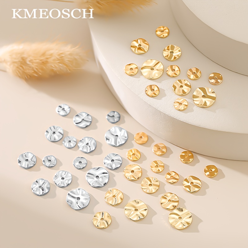 Image of 2d Flat, 30pcs Spacer Beads, 4mm/6mm/8mm Flat Round Metal Brass Bead Wavy Disc Beads Jewelry Loose Bead For Diy Bracelet Necklace Earring Craft Supplies, Hole: 1.2mm