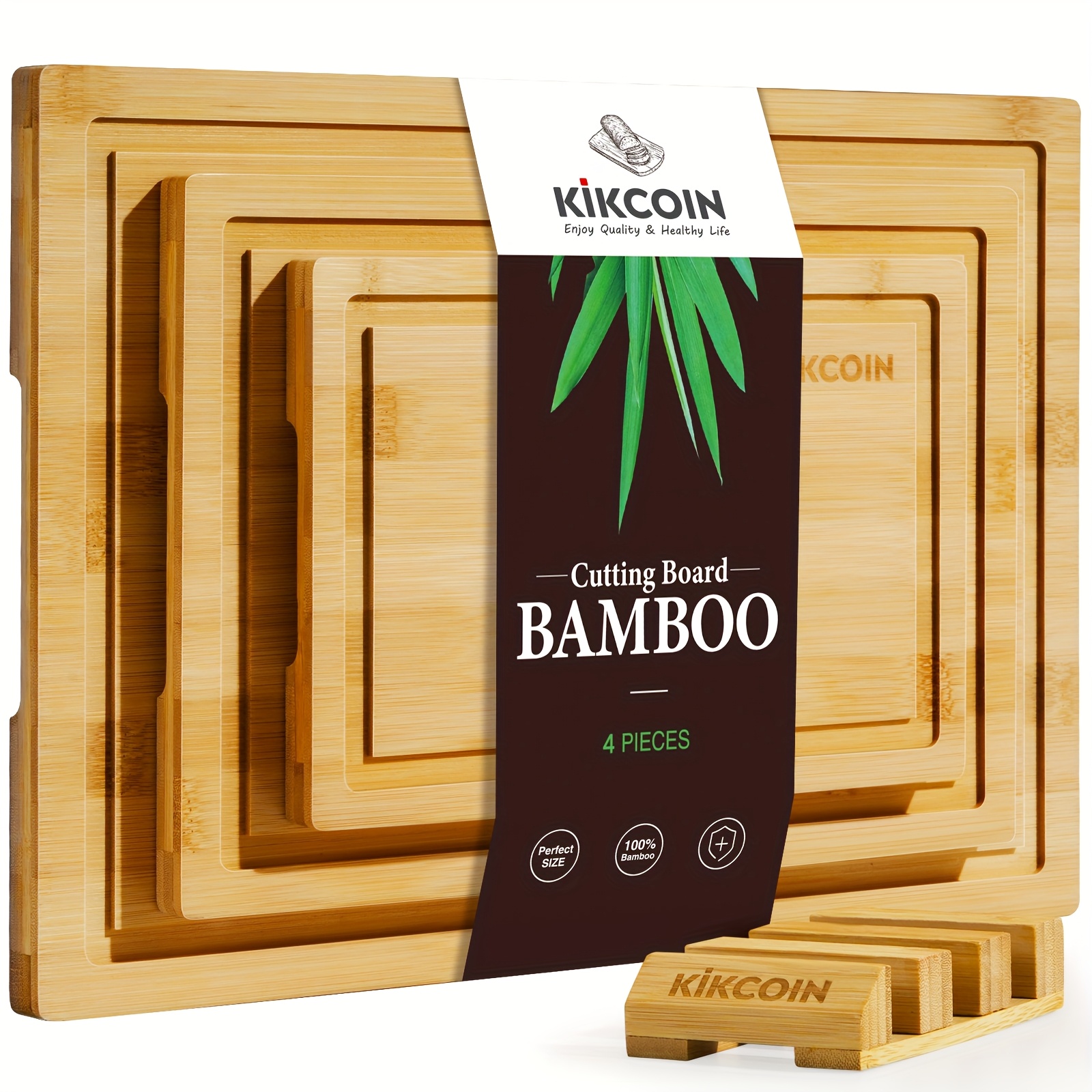 TEMU 4+1pc Oversized Bamboo Cutting Boards, With Cutting Board Rack, Kitchen Gadgets, Juice , Knife Friendly, Multifunctional Board, For Family, And
