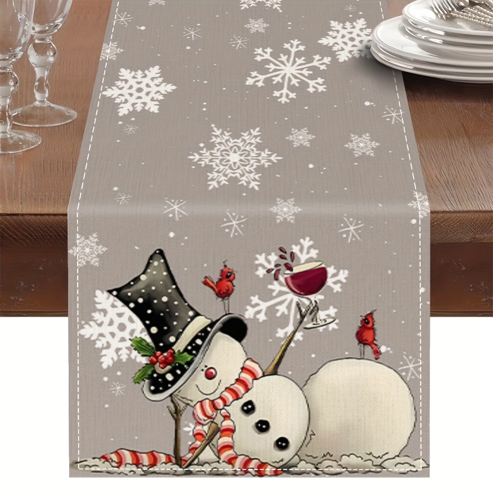 TEMU 1 Stück, Dokriy, Grauer Weihnachtstischläufer mit verspielten Schneemännern & Kardinälen, Winterurlaubs-Akzent 13 x 36, 13 x 48, 13 x 72, 13 x