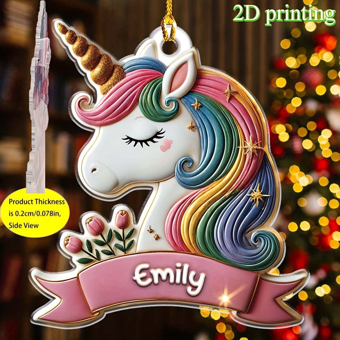TEMU 2d Flat Personalized For Unicorn Ornament | Acrylic Custom Name Gift, Suitable For Unicorn Enthusiasts, Room Decoration, Christmas Tree Hanging