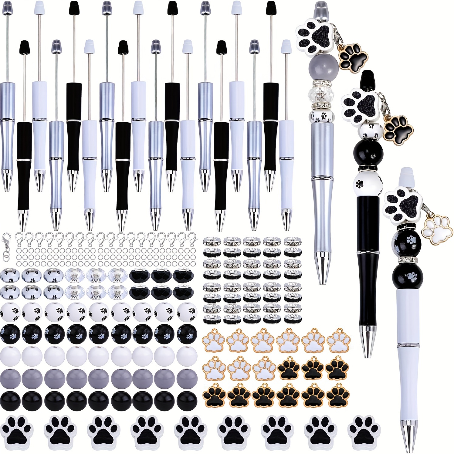 

130pcs Round Pen Set, Including 9pcs Round , 9pcs , 25pcs Wooden , 9pcs Dog Paw Wooden , 10pcs Clasps, 40pcs , 10pcs Dog Paw And 18pcs Spacer , For Diy , Crafts, Office Supplies