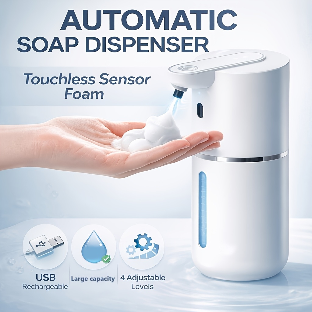 Automatic Soap Touchless Dispenser, Large Capacity 400ml/13.5oz Sensor Foaming Soap Dispenser, Ipx5, Usb Rechargeable, 4 Adjustable Levels, Hand Free Automatic Foam Liquid Soap Dispenser For Hotels