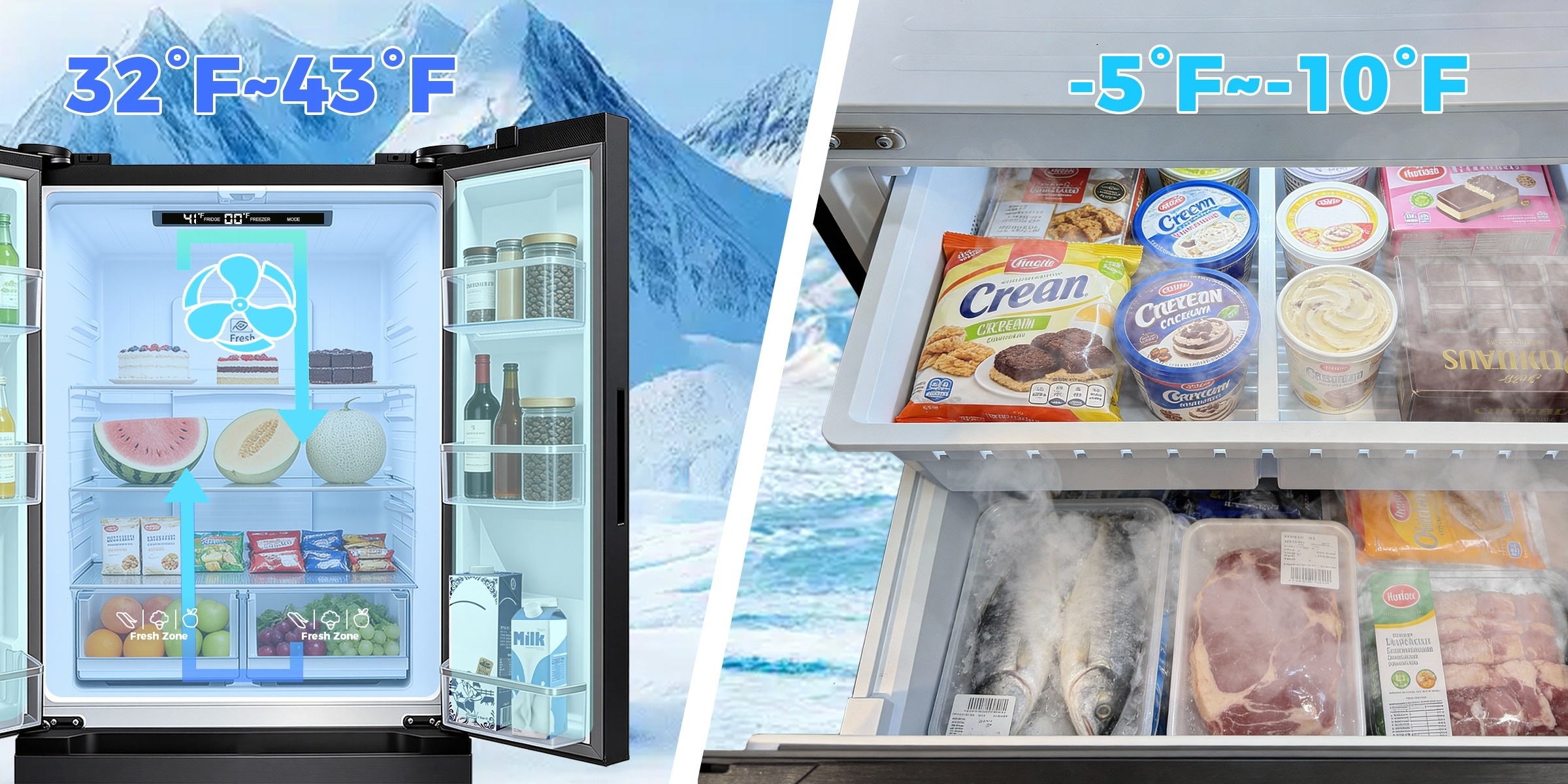 french door fridge 17 7cu counter depth french door refrigerator 17 7 cubic feet capacity three door design stainless steel adjustable thermostat automatic   Product details 2