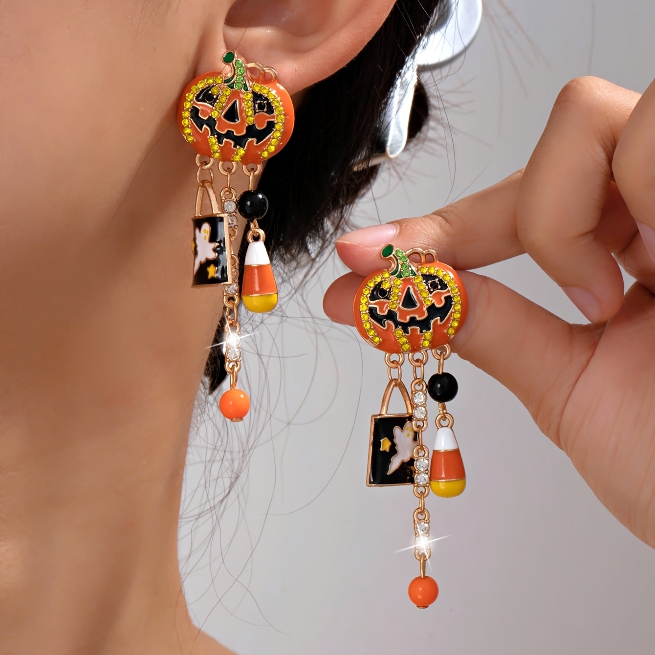 TEMU Nuovi orecchini di Halloween da donna, pendente a testa di zucca, orecchini a con design irregolare