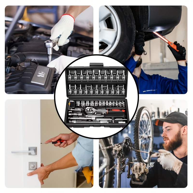 High-end Professional 45+1/44+2/42+1-piece Tool Set, Auto/bicycle Repair Machinery Kit, 1/2 Inch *1/4 Inch 3/8 Inch Drive Depth And Standard Wrench Set, Race-grade Auto Parts Repair Ratchet Wrench And Other Auto Repair Accessories Tool Set