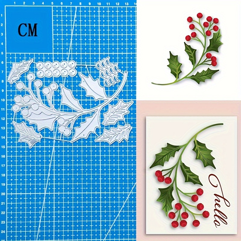 

Holly And Berry Contour Layering Metal Die-cuts For Diy Crafting, 1 Piece - Scrapbooking, Paper Card Making, Album Embellishment - Silver Grey Flower Theme