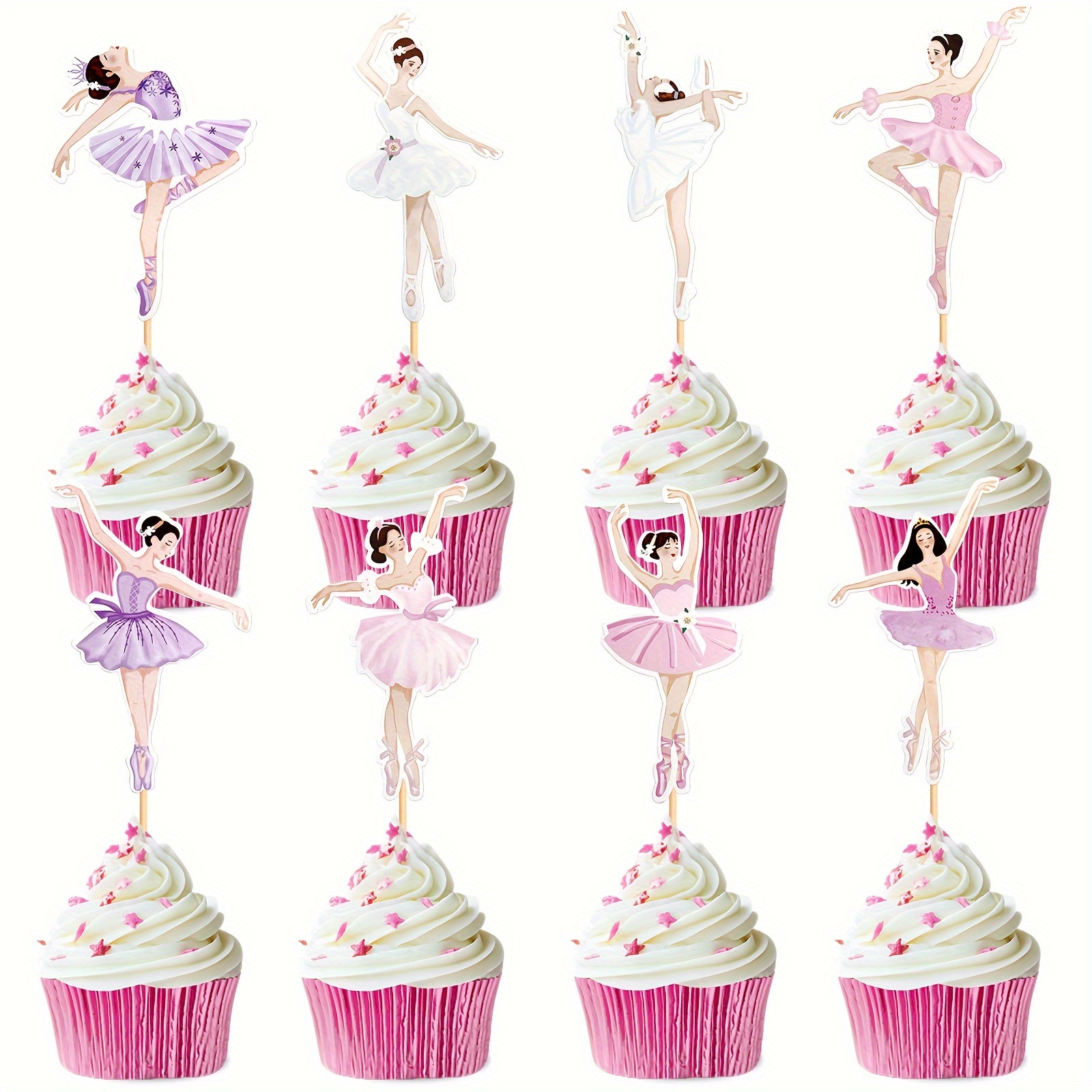 24 Piezas De Decoración De Bailarina Para Cupcakes Ensamblados Coloridos Bailarines De Ballet Para Bebé, Niña, Tutú Bailarín, Decoración De Pasteles Para Baby Shower, Temática De Ballet, Suministros