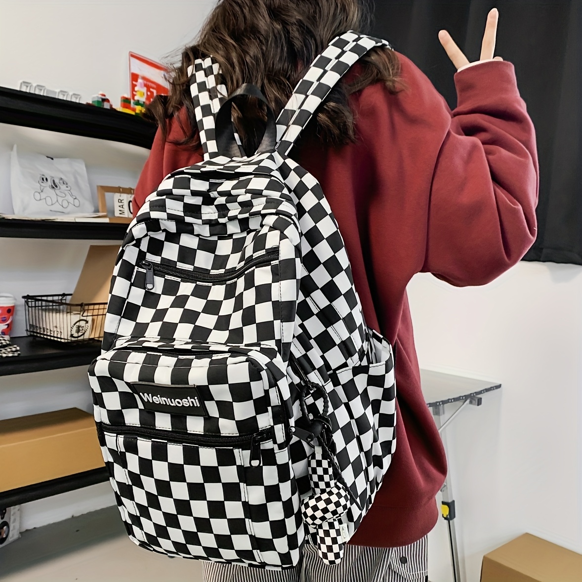 TEMU Einfarbiger, funktioneller Damenrucksack mit Anhänger