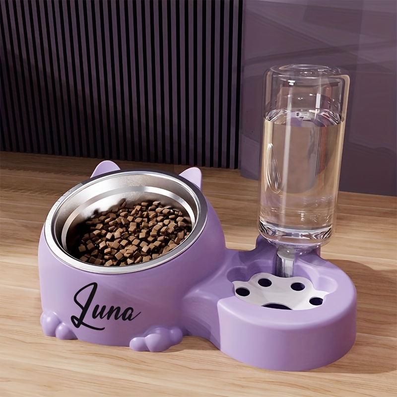 [Pet Rice Bowl] (Customized) Personalized, 1pc, Pet Rice Bowl, Cat Bowl, Dog Basin, Anti-Knock, Oblique Neck Protection, Automatic Drinking Water, Suitable for Other Small And Medium-Sized Pets Such As Cats And Dogs, Without Battery