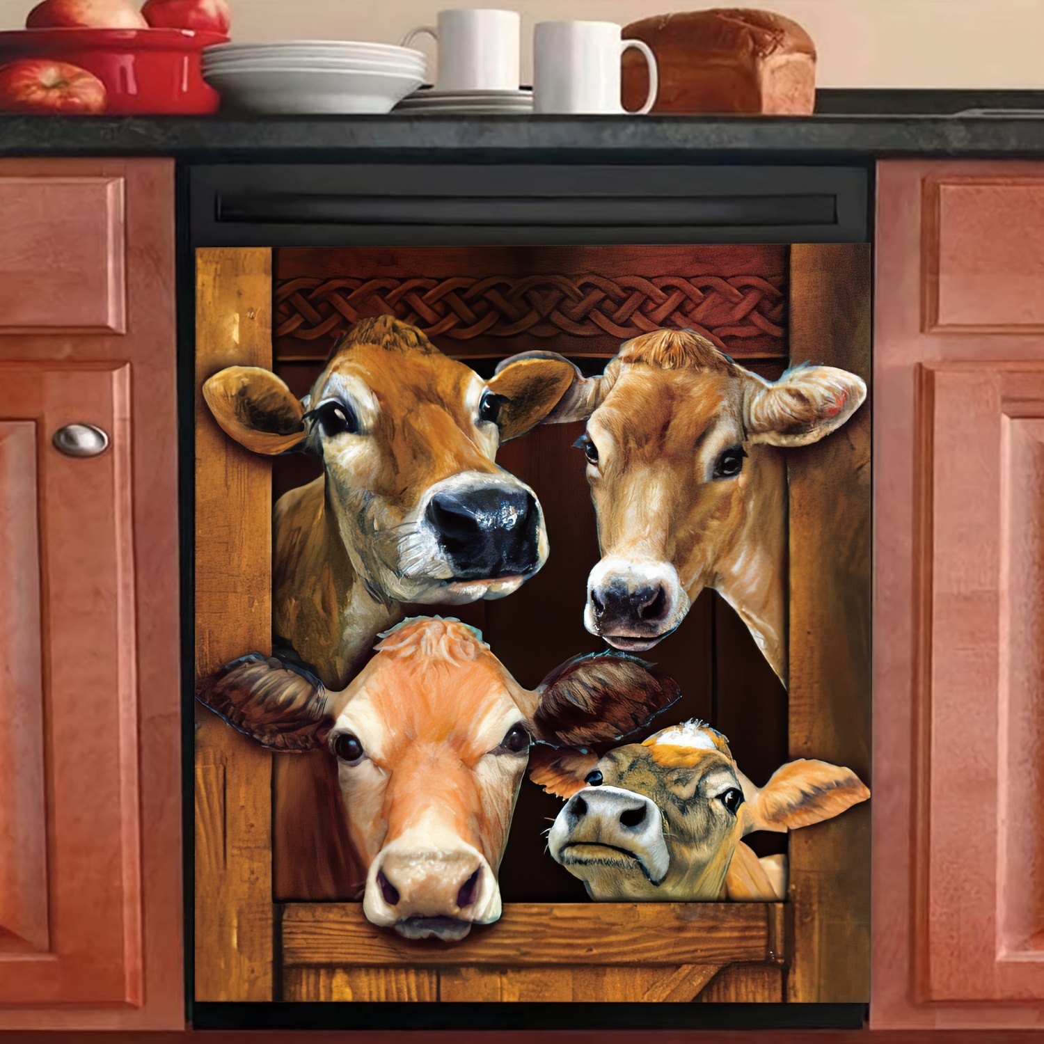 

1pc Rustic Farm Animal Dishwasher Magnet Cover, Vinyl Magnetic Decal For Kitchen Appliance, Cow Art, Fits Stainless Steel Refrigerator Door, Removable