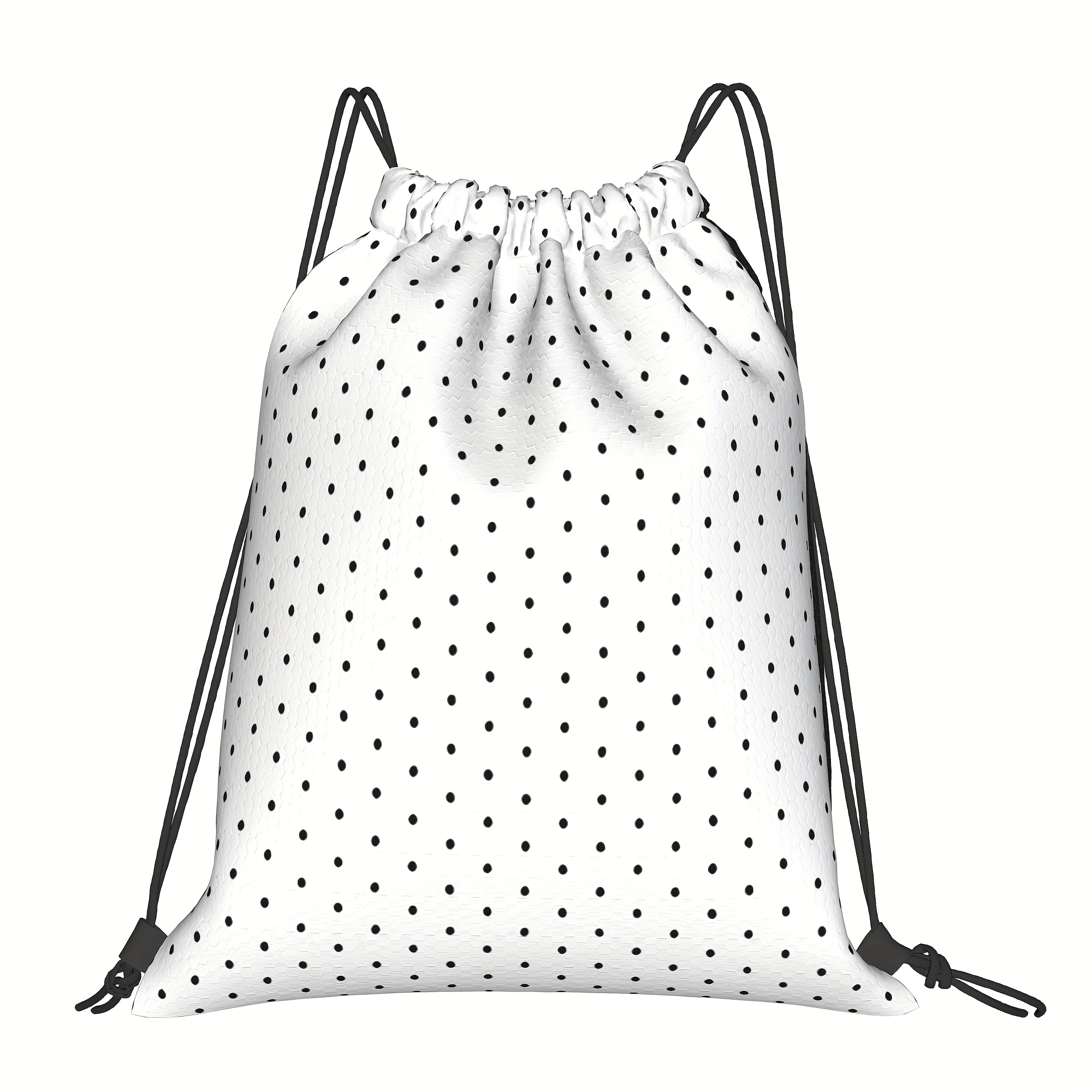 TEMU 1pc White & Black Polka Dot Drawstring Pouch Suitable For Gym, Travel, Yoga, Cycling, Machine Washable Lightweight Sports Bag With Closure, Soft